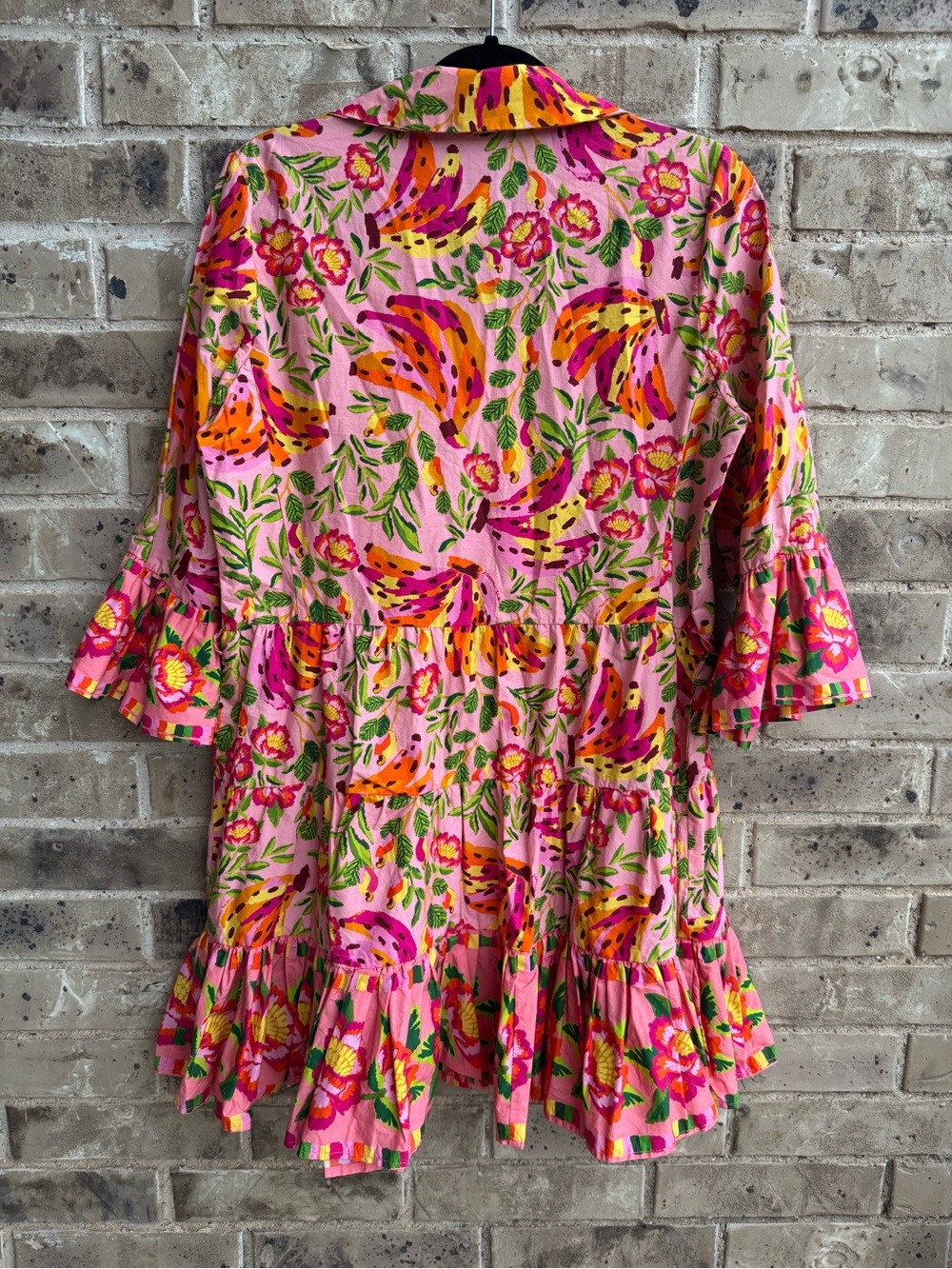 Farm Rio Painted Bananas Ruffle Shirt Midi Dress Size Large - Picture 9 of 14